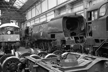 BR(S) West Country class 34006 'Bude' at Eastleigh Works, Hampshire on Sunday 16 Jan 1966 - J. Scrace [141166]