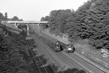 BR(S) West Country class 34009 'Lyme Regis' & BR(S) Class 4-SUB 4729 at Surbiton, Greater London with the 5.41pm Waterloo - Salisbury service on Friday 19 Aug 1966 - J. Scrace [141191]