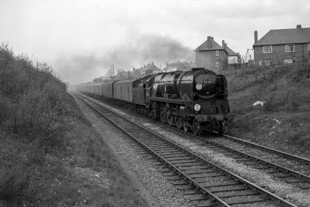 BR(S) West Country class 34021 'Dartmoor' at Fareham, Hampshire with the 10.25am Southampton Docks - Waterloo service on Sunday 25 Apr 1965 - J. Scrace [141247]