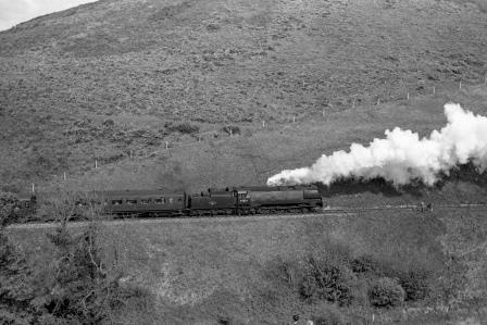 BR(S) West Country class 34023 'Blackmore Vale' at Corfe Castle, Dorset with the "LCGB Dorset Coast Express" Rail Tour on Sunday 07 May 1967 - J. Scrace [141276]