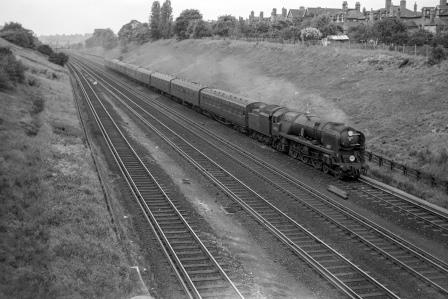BR(S) Battle of Britain class 34052 'Lord Dowding' at Clapham Cutting, Greater London with the 6.49am Salisbury - Waterloo service on Saturday 28 May 1966 - J. Scrace [141415]