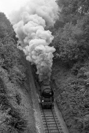 BR(S) Battle of Britain class 34052 'Lord Dowding' at Medstead and Four Marks, Hampshire with the 10.30am Waterloo - Weymouth service on Sunday 18 Sep 1966 - J. Scrace [141418]