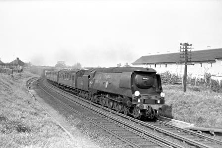 BR(S) Battle of Britain class 34067 'Tangmere' at Beckenham Hill, Greater London with the 1.30pm Victoria - Folkestone Harbour Boat Train on Saturday 24 Sep 1960 - J. Scrace [141480]