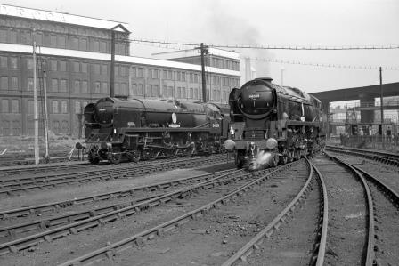 BR(S) Battle of Britain class 34088 '213 Squadron' & BR(S) Battle of Britain class 34089 '602 Squadron' at Stewarts Lane Shed, Greater London on Friday 31 May 1963 - J. Scrace [141562]