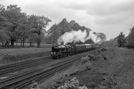 BR(S) Battle of Britain class 34089 '602 Squadron' at Balham, Greater London with the 10.20am Victoria - Gatwick Airport Special service on Tuesday 14 May 1963 - J. Scrace [141573]