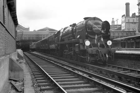 BR(S) West Country class 34100 'Appledore' at Victoria Station, Greater London with the down "Golden Arrow" on Saturday 10 Jun 1961 - J. Scrace [141642]