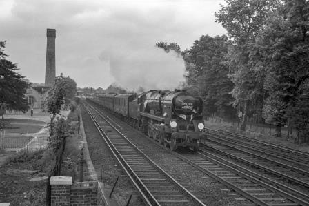 BR(S) West Country class 34100 'Appledore' at Shortlands, Greater London with the down "Golden Arrow" on Sunday 04 Jun 1961 - J. Scrace [141644]