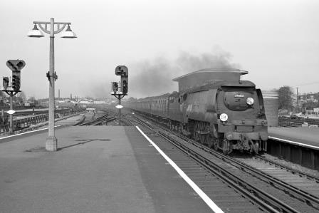 BR(S) West Country class 34102 'Lapford' at Wimbledon Station, Greater London with the 3.35pm Waterloo - Bournemouth West service on Monday 27 Apr 1964 - J. Scrace [141666]