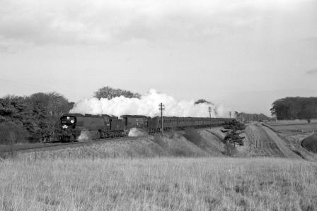 BR(S) West Country class 34102 'Lapford' & BR(S) Battle of Britain class 34057 'Biggin Hill' at Amesbury Junction, Wiltshire with the "LCGB Hants & Dorset" Rail Tour on Sunday 22 Jan 1967 - J. Scrace [141671]