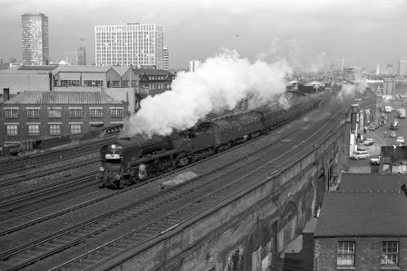BR(S) West Country class 34108 'Wincanton' at Vauxhall, Greater London with the 12.20pm Waterloo - Southampton Docks Sitmar Line Boat Train on Tuesday 14 Mar 1967 - J. Scrace [141702]