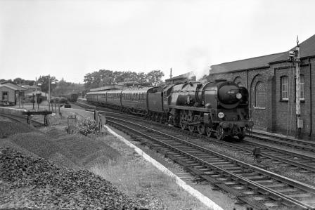 BR(S) Merchant Navy class 35005 'Canadian Pacific' at Dorchester South Station, Dorset with the 1.30pm Weymouth - Waterloo service on Friday 12 Jun 1964 - J. Scrace [141730]