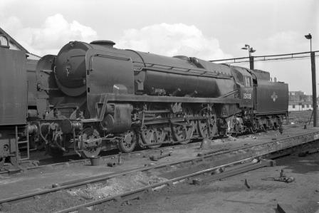 BR(S) Merchant Navy class 35008 'Orient Line' at Nine Elms Shed, Greater London on Wednesday 03 May 1967 - J. Scrace [141753]