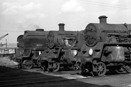 BR(S) Merchant Navy class 35023 'Holland-Afrika Line' & BR Std 3MT class 82029 & BR Std 4MT class 80015 at Nine Elms Shed, Greater London on Monday 03 Jul 1967 - J. Scrace [141817]