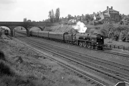 BR(S) Merchant Navy class 35026 'Lamport & Holt Line' at Clapham Junction, Greater London with the 7.30am "The Royal Wessex" Weymouth - Waterloo on Saturday 14 May 1966 - J. Scrace [141824]