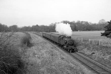 BR(M) 2MT class 41301 between Slinfold and Christ's Hospital, West Sussex with the 10.34am Guildford - Horsham service on Saturday 13 Mar 1965 - J. Scrace [142031]