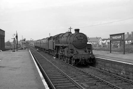 BR Std 5MT class 73041 at Wareham Station, Dorset with the 10.15am Weymouth - Bournemouth Central service on Wednesday 10 Jun 1964 - J. Scrace [142134]