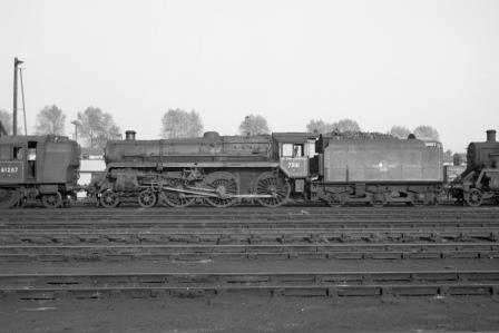 BR Std 5MT class 73111 'King Uther' & BR(M) 2MT class 41287 at Eastleigh Shed, Hampshire on Wednesday 06 Oct 1965 - J. Scrace [142192]