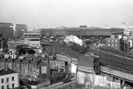 BR Std 5MT class 73155 at Waterloo Station, Greater London with the 3.35pm to Bournemouth Central on Monday 19 Sep 1966 - J. Scrace [142216]