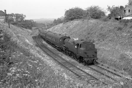 BR Std 4MT class 80141 at Horam, East Sussex with the 1.14pm Tunbridge Wells West - Eastbourne service on Friday 11 Jun 1965 - J. Scrace [142585]