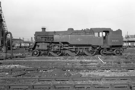 BR Std 4MT class 80145 at Nine Elms Shed, Greater London on Monday 05 Sep 1966 - J. Scrace [142618]