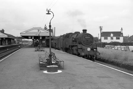 BR Std 4MT class 80147 at Wareham Station, Dorset with the 3.37pm Wareham - Swanage service on Monday 08 Jun 1964 - J. Scrace [142650]