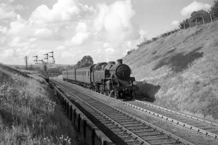 BR Std 4MT class 80150 at Tonbridge, Kent with the 5.10pm Tonbridge - Brighton service on Saturday 24 May 1958 - J. Scrace [142656]
