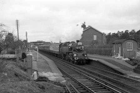 BR Std 4MT class 80151 at Beaulieu Road Station, Hampshire with the "MRTS Hants & Dorset Branch Flyer" Rail Tour on Easter Saturday 25 Mar 1967 - J. Scrace [142663]