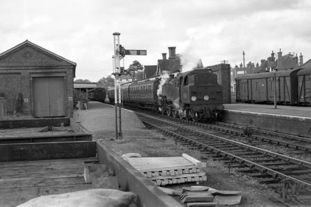 BR Std 4MT class 80152 at Hailsham Station, East Sussex with the 4.38pm Tunbridge Wells West - Eastbourne service on Monday 24 May 1965 - J. Scrace [142678]