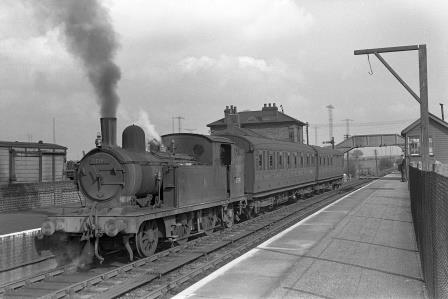 BR(E) F5 class 67193 at North Weald Station, Essex with an Ongar branch service on Saturday 23 Mar 1957 - J.H.W. Kent [150291]