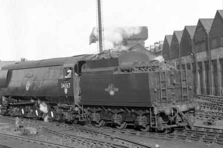 BR(S) Battle of Britain class 34067 'Tangmere' at Brighton Shed, East Sussex on Saturday 01 Nov 1958 - J.H.W. Kent [150444]