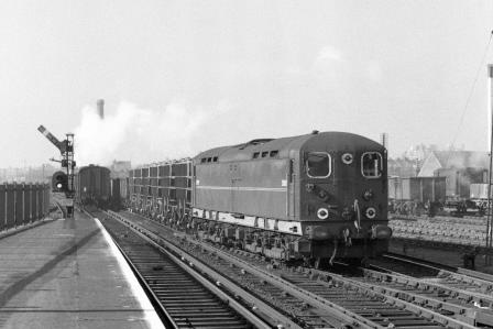 BR (SR) Class 70 20001 at Hove Station, East Sussex with an Eastbound Goods on Saturday 01 Nov 1958 - J.H.W. Kent [150453]
