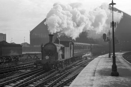 BR(S) M7 class 30051 at Brighton Station, East Sussex with the 11.35am Horsham departure on Saturday 10 Jan 1959 - J.H.W. Kent [150492]