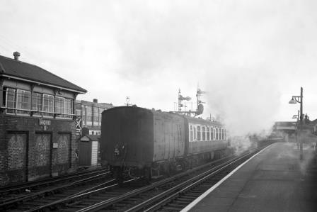 BR(S) M7 class 30048 at Hove Station, East Sussex with a Horsham - Brighton service on Saturday 31 Jan 1959 - J.H.W. Kent [150496]