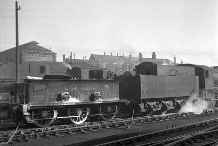 BR WD class 77256 at Brighton Shed, East Sussex Shunting Stroudley tender being used for sludge on Saturday 29 Jan 1949 - J.H.W. Kent [152516]
