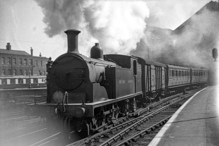 BR(S) M7 class 27 at Brighton Station, East Sussex with the 12.12pm Horsham departure on Saturday 26 Mar 1949 - J.H.W. Kent [152538]