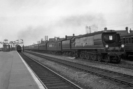 BR(S) Battle of Britain class 34063 '229 Squadron' at Tonbridge Station, Kent with a Victoria - Dover Marine service on Saturday 02 Jul 1949 - J.H.W. Kent [152739]