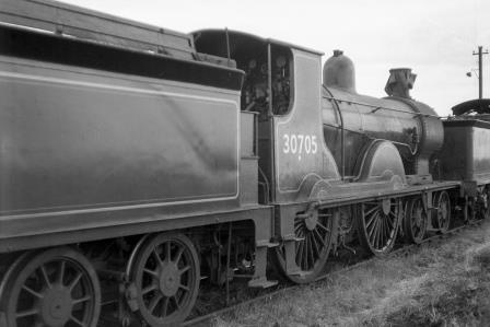 BR(S) T9 class 30705 at Eastleigh Shed, Hampshire on Wednesday 06 Jul 1949 - J.H.W. Kent [152792]