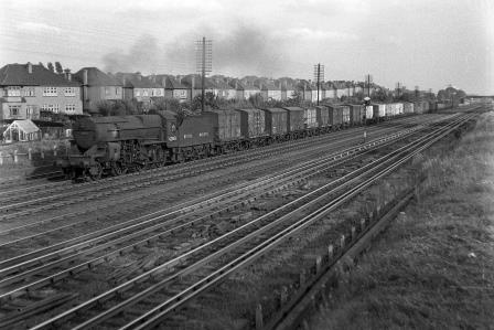 BR(M) Crab class 42851 north of South Kenton, Greater London with a Northbound Goods on Saturday 30 Jul 1949 - J.H.W. Kent [152894]