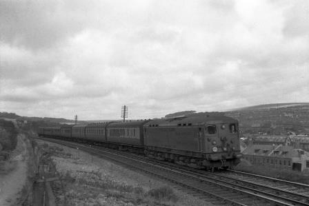 BR Class 70 20002 east of Kemp Town Junction, East Sussex with a Hastings - Brighton - Birmingham (Snow Hill) service on Saturday 03 Sep 1949 - J.H.W. Kent [152959]
