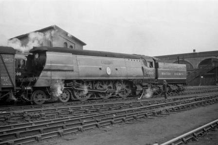 BR(S) Battle of Britain class 34069 'Hawkinge' at Stewarts Lane Carriage Sidings, Greater London on Easter Sunday 13 Apr 1952 - J.H.W. Kent [153392]