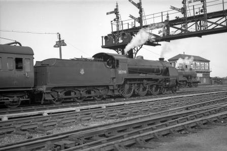 BR(S) King Arthur class 30799 'Sir Ironside' at Ashford Station, Kent with a down Passenger Service on Saturday 26 Jul 1952 - J.H.W. Kent [153500]