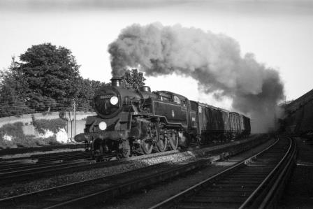 BR Std 4MT class 80033 passing Preston Park Pullman Car Works, East Sussex with a Northbound Vans on Tuesday 01 Sep 1953 - J.H.W. Kent [154051]
