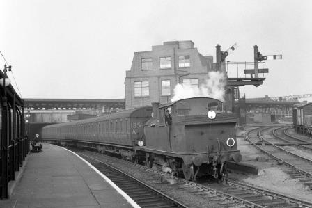 BR (E) F5 class 67219 at Stratford Low Level Station, Greater London with a Palace Gates - North Woolwich? service on Saturday 10 Oct 1953 - J.H.W. Kent [154112]