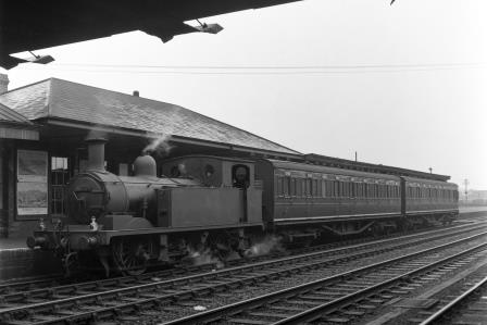 BR(S) O2 class 30229 at Eastleigh Station, Hampshire with an Empty Stock on Saturday 15 May 1954 - J.H.W. Kent [154387]