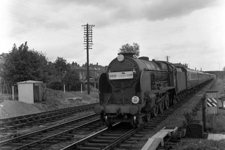 BR(S) Lord Nelson class 30856 'Lord St. Vincent' at St Denys, Hampshire with a Waterloo - Southampton Docks "Greek Line" on Saturday 26 Jun 1954 - J.H.W. Kent [154515]