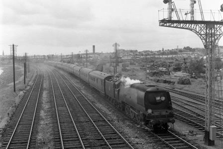 BR(S) West Country class 34095 'Brentor' approaching St Denys, Hampshire with a Bournemouth or Weymouth - Waterloo service on Saturday 26 Jun 1954 - J.H.W. Kent [154521]