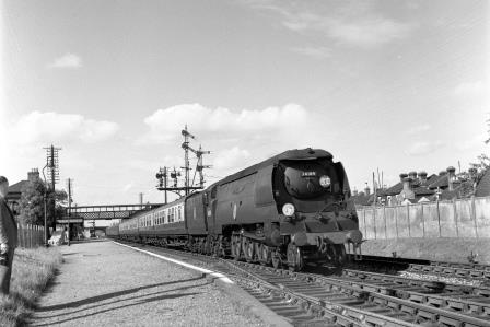 BR(S) Battle of Britain class 34109 'Sir Trafford Leigh-Mallory' at St Denys Station, Hampshire with a Waterloo - Bournemouth or Weymouth service on Saturday 26 Jun 1954 - J.H.W. Kent [154533]