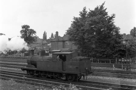 BR(E) N5 class 69354 near Wembley Park?, Greater London with a Northbound light engine on Monday 12 Jul 1954 - J.H.W. Kent [154611]