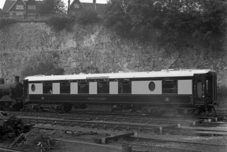 Pullman 1st Class Kitchen Car 'Phyllis' at Preston Park Pullman Car Works, Brighton, East Sussex circa 01 Jul 1954 - J.H.W. Kent [154658]