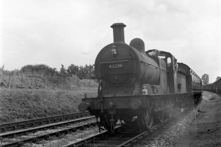 BR(M) 3F class 43216 leaving Evercreech Junction, Dorset with a Local to Highbridge? on Saturday 21 Aug 1954 - J.H.W. Kent [154721]